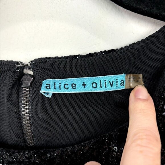 Alice + Olivia Black Sequin Snakeskin Mini Dress S - Picture 2 of 9
